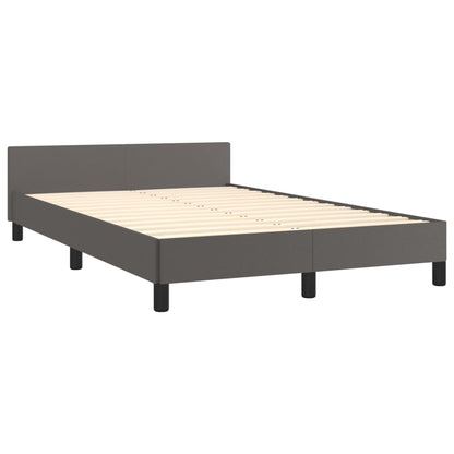 Estrutura de Cama Salu com Cabeceira em Couro Artificial Cinzento - 120x200cm - Design Moderno