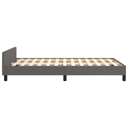 Estrutura de Cama Salu com Cabeceira em Couro Artificial Cinzento - 120x200cm - Design Moderno