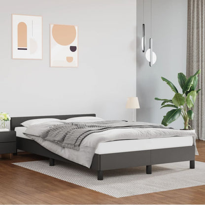 Estrutura de Cama Salu com Cabeceira em Couro Artificial Cinzento - 120x200cm - Design Moderno