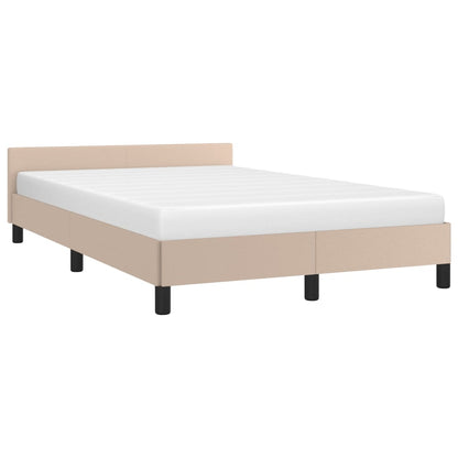 Estrutura de Cama Salu com Cabeceira em Couro Artificial Cappuccino - 120x200cm - Design Moderno