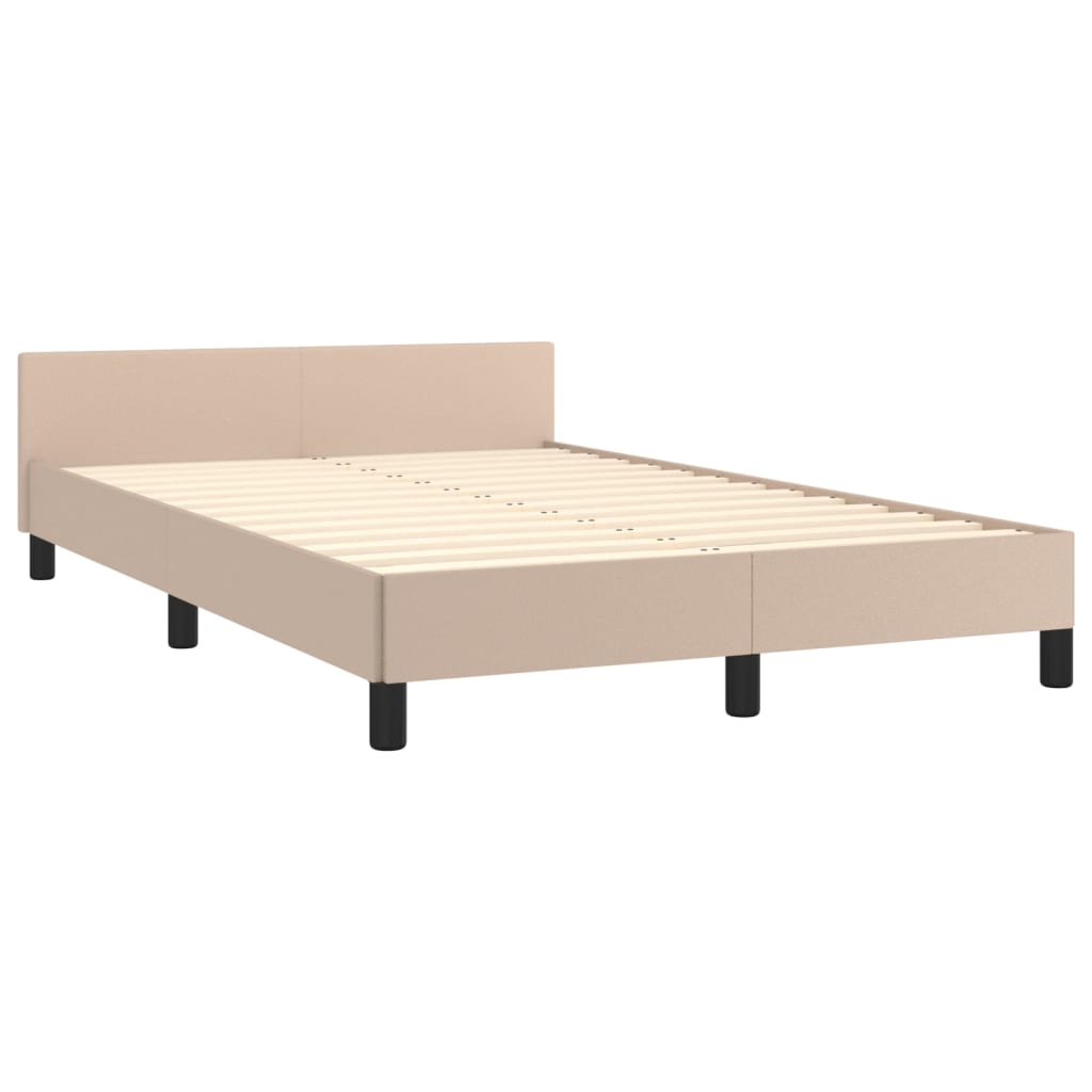 Estrutura de Cama Salu com Cabeceira em Couro Artificial Cappuccino - 120x200cm - Design Moderno