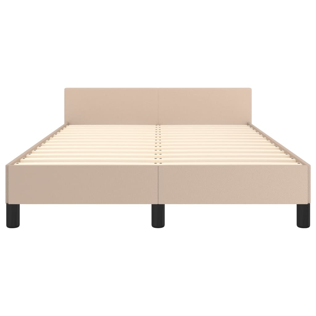 Estrutura de Cama Salu com Cabeceira em Couro Artificial Cappuccino - 120x200cm - Design Moderno