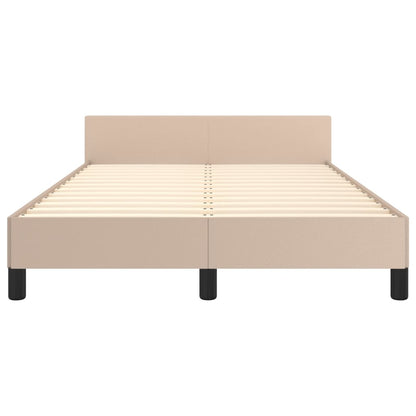 Estrutura de Cama Salu com Cabeceira em Couro Artificial Cappuccino - 120x200cm - Design Moderno