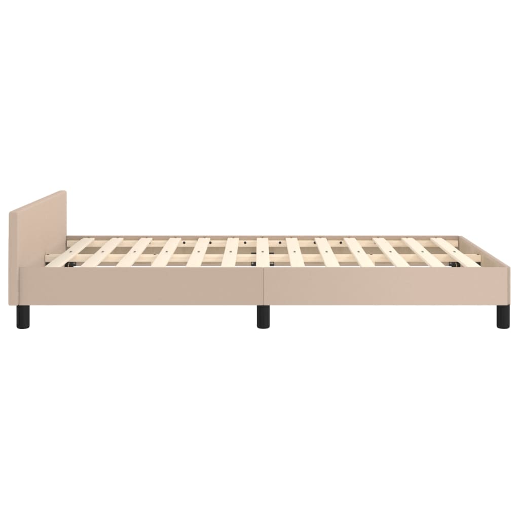 Estrutura de Cama Salu com Cabeceira em Couro Artificial Cappuccino - 120x200cm - Design Moderno