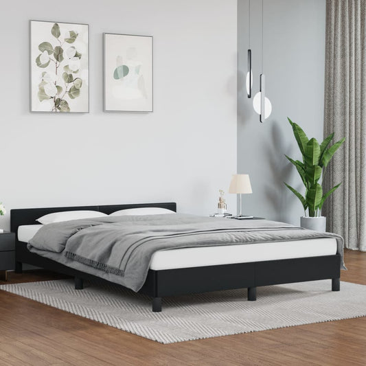 Estrutura de Cama Salu com Cabeceira em Couro Artificial Preto - 140x190cm - Design Moderno