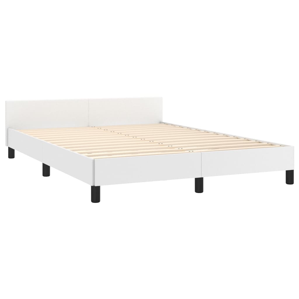 Estrutura de Cama Salu com Cabeceira em Couro Artificial Branco - 140x190cm - Design Moderno