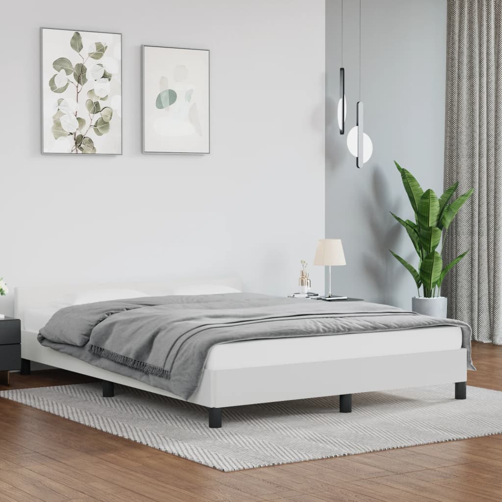 Estrutura de Cama Salu com Cabeceira em Couro Artificial Branco - 140x190cm - Design Moderno