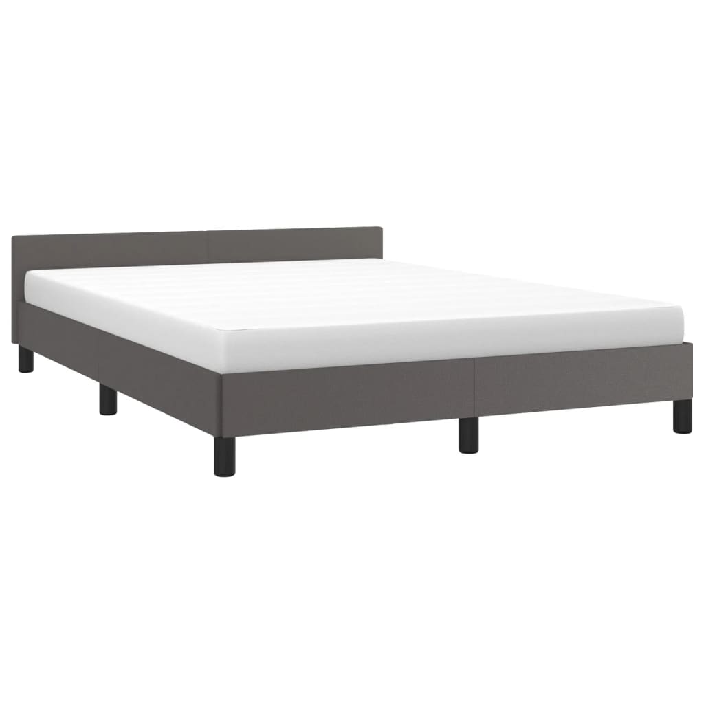 Estrutura de Cama Salu com Cabeceira em Couro Artificial Cinzento - 140x190cm - Design Moderno