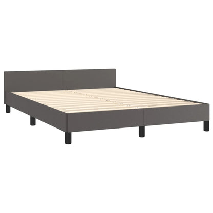 Estrutura de Cama Salu com Cabeceira em Couro Artificial Cinzento - 140x190cm - Design Moderno