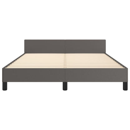 Estrutura de Cama Salu com Cabeceira em Couro Artificial Cinzento - 140x190cm - Design Moderno