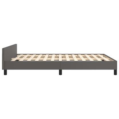 Estrutura de Cama Salu com Cabeceira em Couro Artificial Cinzento - 140x190cm - Design Moderno