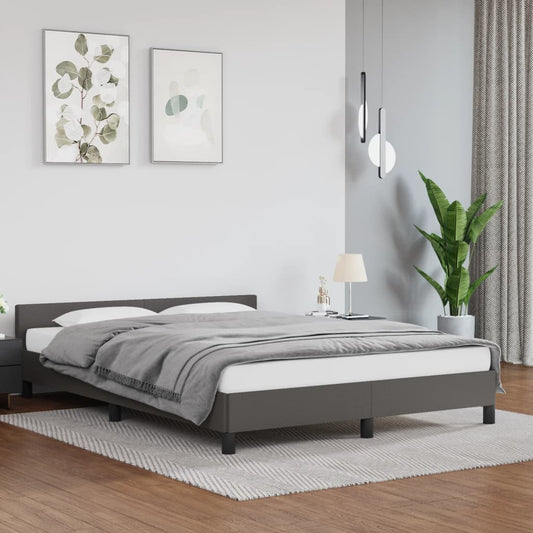 Estrutura de Cama Salu com Cabeceira em Couro Artificial Cinzento - 140x190cm - Design Moderno