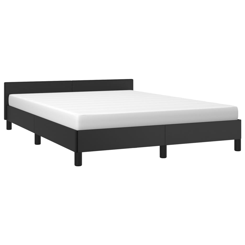 Estrutura de Cama Salu com Cabeceira em Couro Artificial Preto - 140x200cm - Design Moderno