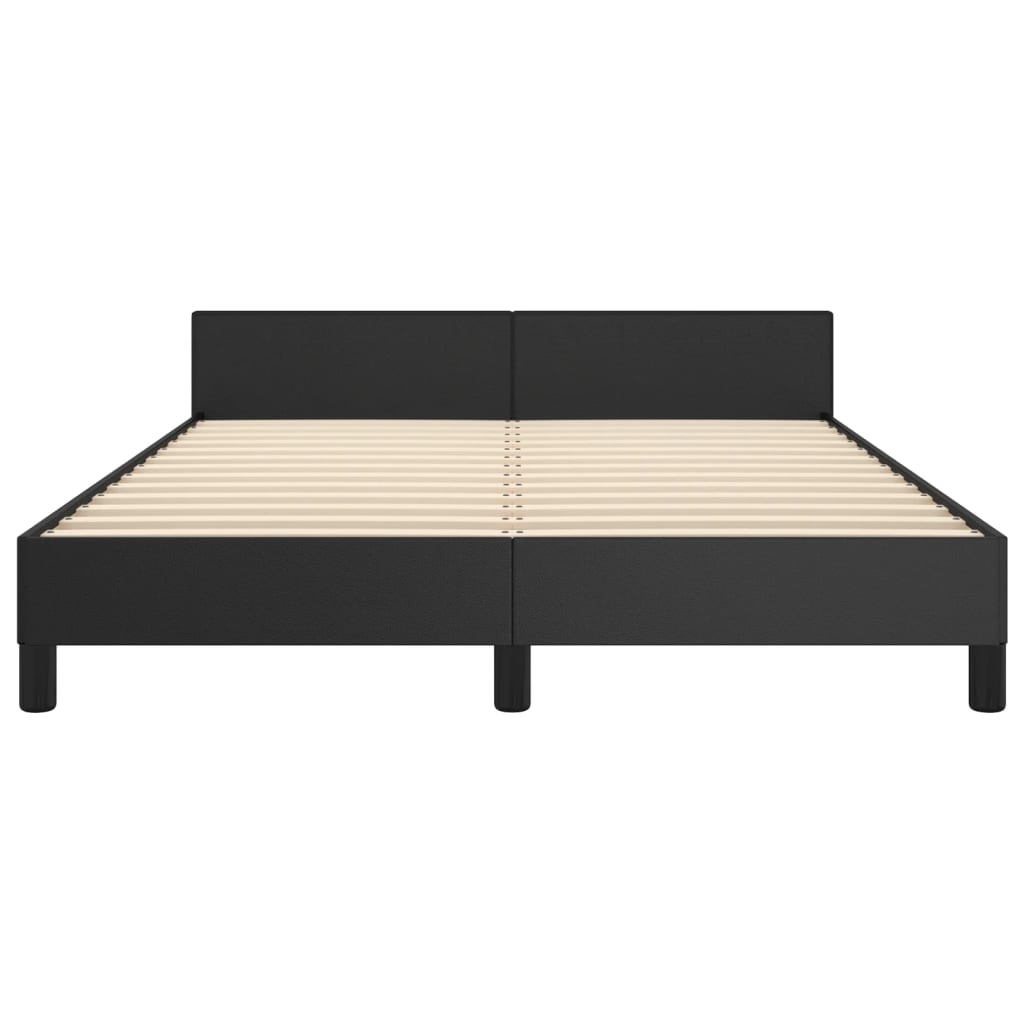 Estrutura de Cama Salu com Cabeceira em Couro Artificial Preto - 140x200cm - Design Moderno