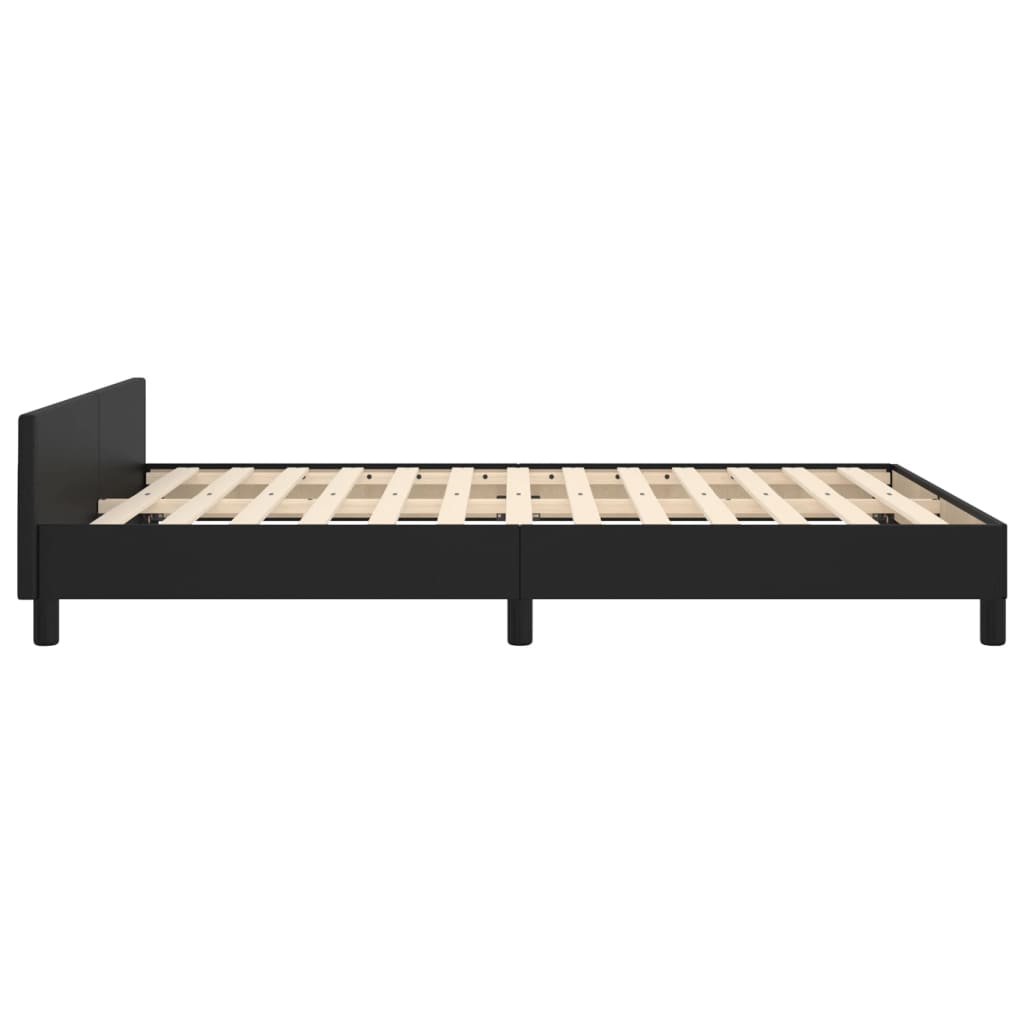 Estrutura de Cama Salu com Cabeceira em Couro Artificial Preto - 140x200cm - Design Moderno