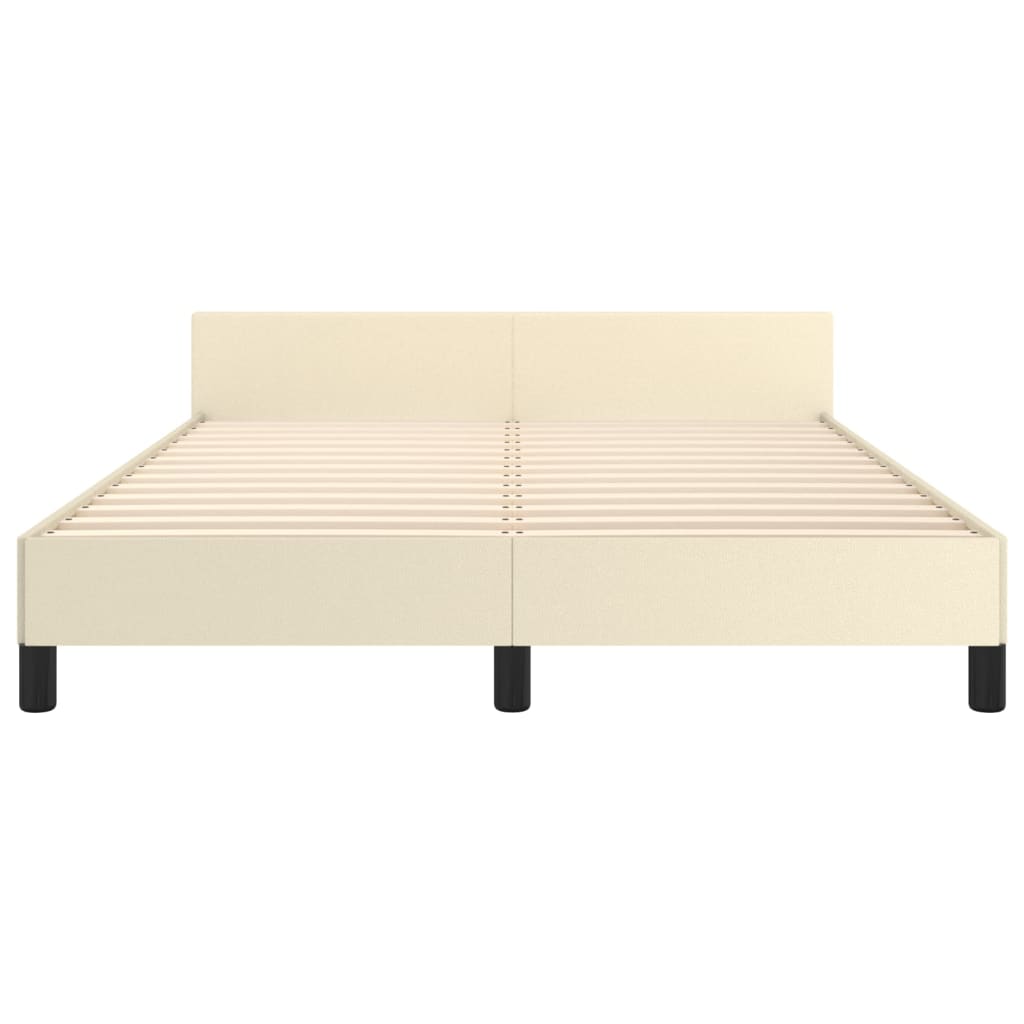 Estrutura de cama c/ cabeceira couro artificial 140x200cm creme