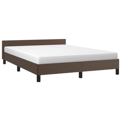 Estrutura de Cama Salu com Cabeceira em Couro Artificial Castanho - 140x200cm - Design Moderno