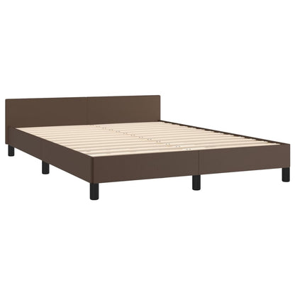 Estrutura de Cama Salu com Cabeceira em Couro Artificial Castanho - 140x200cm - Design Moderno