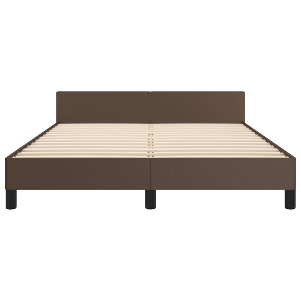 Estrutura de Cama Salu com Cabeceira em Couro Artificial Castanho - 140x200cm - Design Moderno