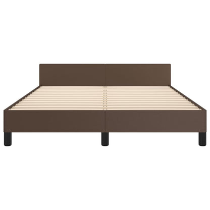 Estrutura de Cama Salu com Cabeceira em Couro Artificial Castanho - 140x200cm - Design Moderno