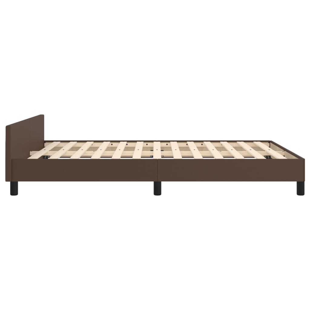 Estrutura de Cama Salu com Cabeceira em Couro Artificial Castanho - 140x200cm - Design Moderno