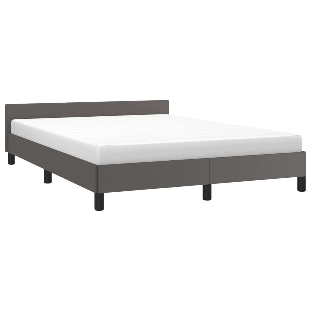 Estrutura de Cama Salu com Cabeceira em Couro Artificial Cinzento - 140x200cm - Design Moderno