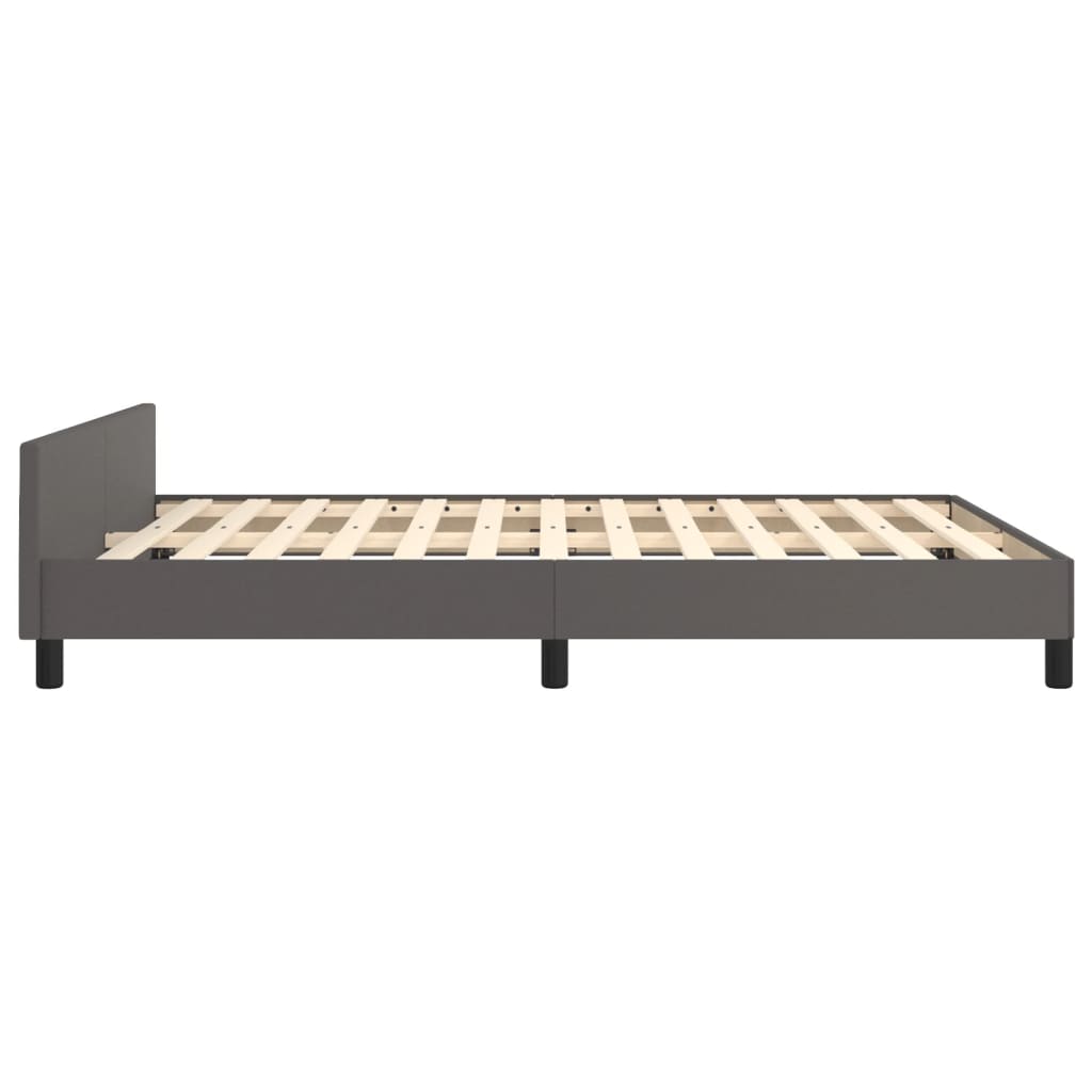 Estrutura de Cama Salu com Cabeceira em Couro Artificial Cinzento - 140x200cm - Design Moderno