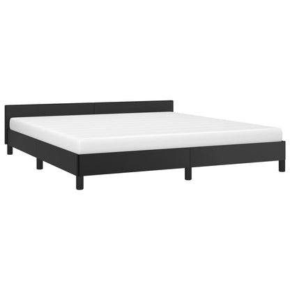 Estrutura de Cama Salu com Cabeceira em Couro Artificial Preto - 160x200cm - Design Moderno