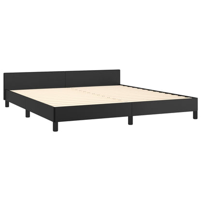 Estrutura de Cama Salu com Cabeceira em Couro Artificial Preto - 160x200cm - Design Moderno