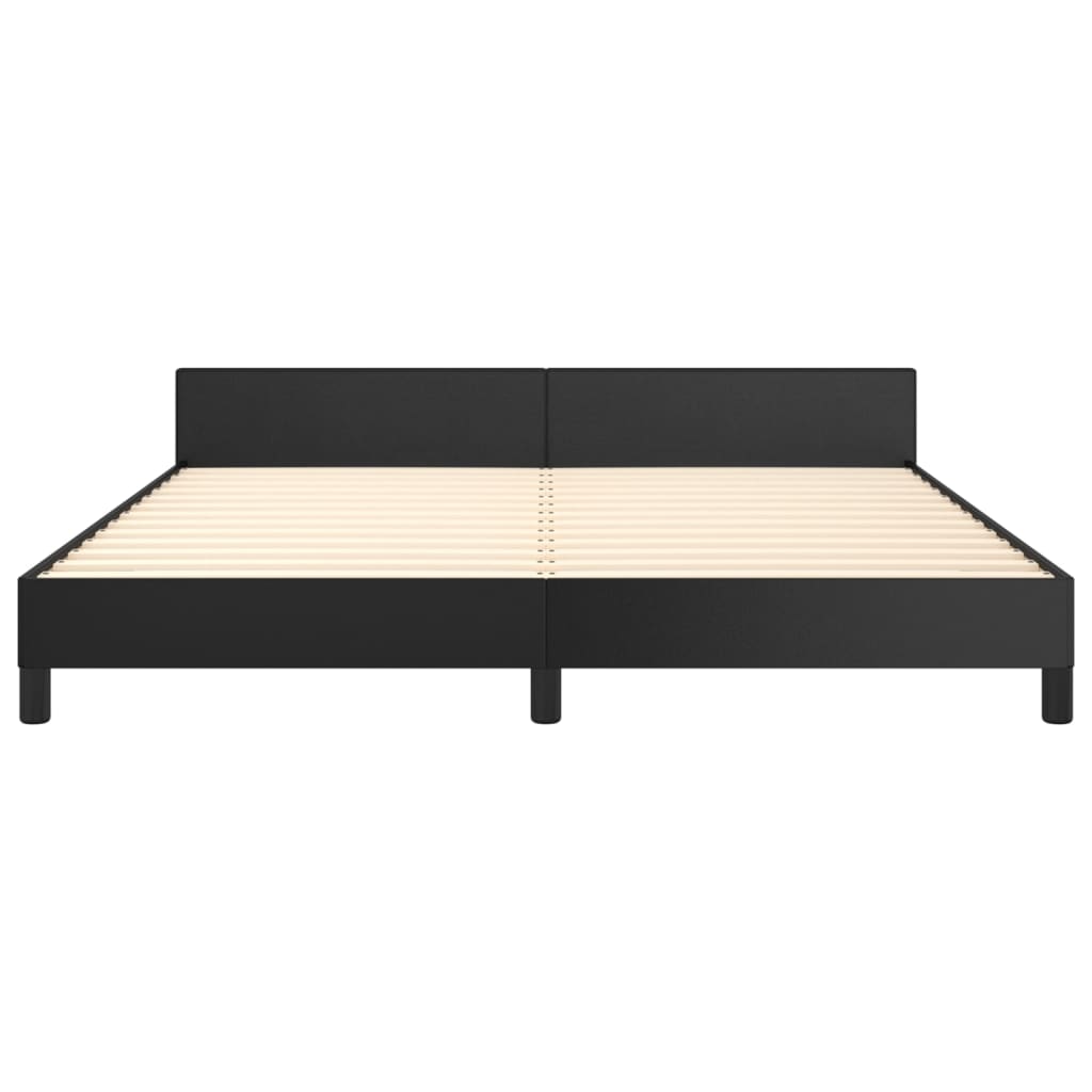 Estrutura de Cama Salu com Cabeceira em Couro Artificial Preto - 160x200cm - Design Moderno