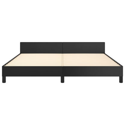 Estrutura de Cama Salu com Cabeceira em Couro Artificial Preto - 160x200cm - Design Moderno