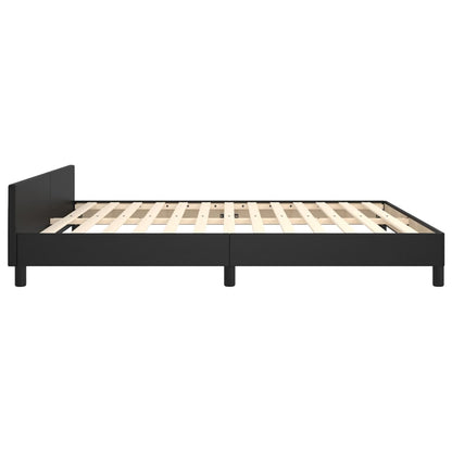 Estrutura de Cama Salu com Cabeceira em Couro Artificial Preto - 160x200cm - Design Moderno