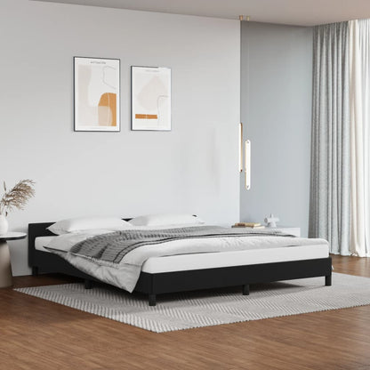 Estrutura de Cama Salu com Cabeceira em Couro Artificial Preto - 160x200cm - Design Moderno