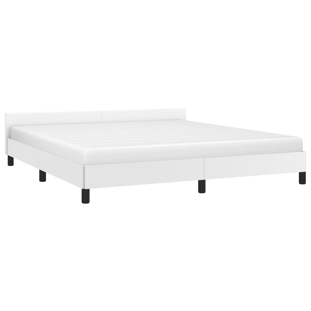 Estrutura de Cama Salu com Cabeceira em Couro Artificial Branco - 160x200cm - Design Moderno