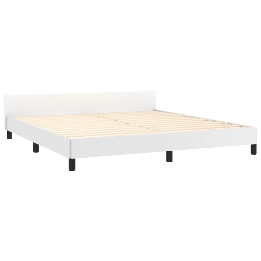 Estrutura de Cama Salu com Cabeceira em Couro Artificial Branco - 160x200cm - Design Moderno