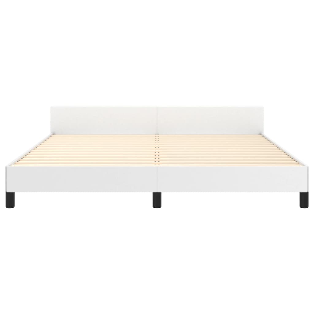 Estrutura de Cama Salu com Cabeceira em Couro Artificial Branco - 160x200cm - Design Moderno