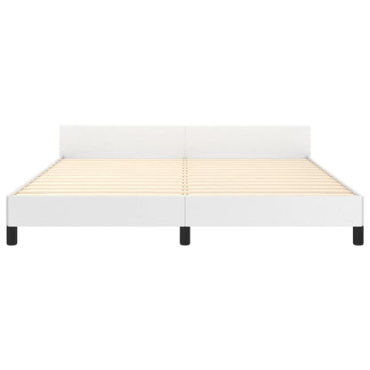 Estrutura de Cama Salu com Cabeceira em Couro Artificial Branco - 160x200cm - Design Moderno