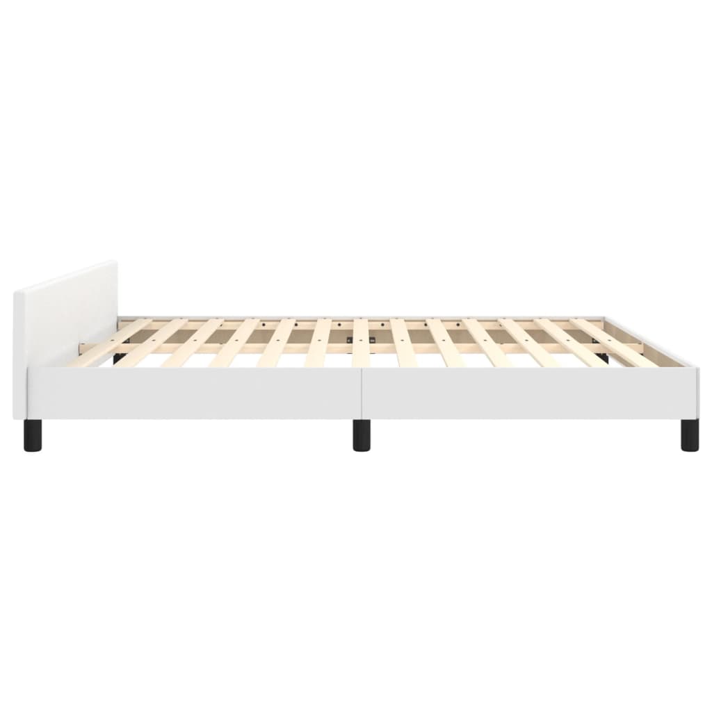 Estrutura de Cama Salu com Cabeceira em Couro Artificial Branco - 160x200cm - Design Moderno