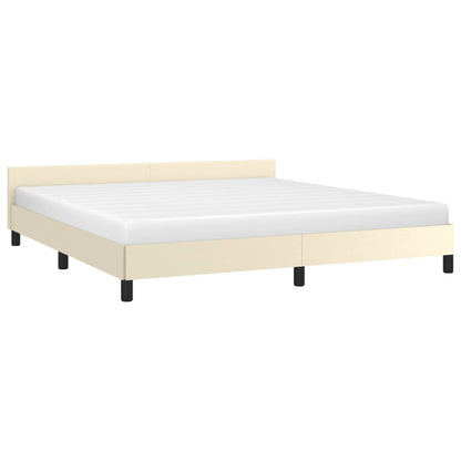 Estrutura de cama c/ cabeceira couro artificial 160x200cm creme