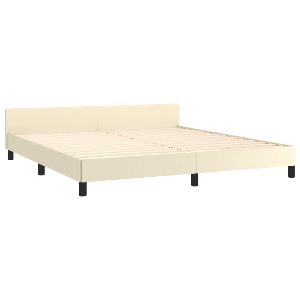 Estrutura de cama c/ cabeceira couro artificial 160x200cm creme