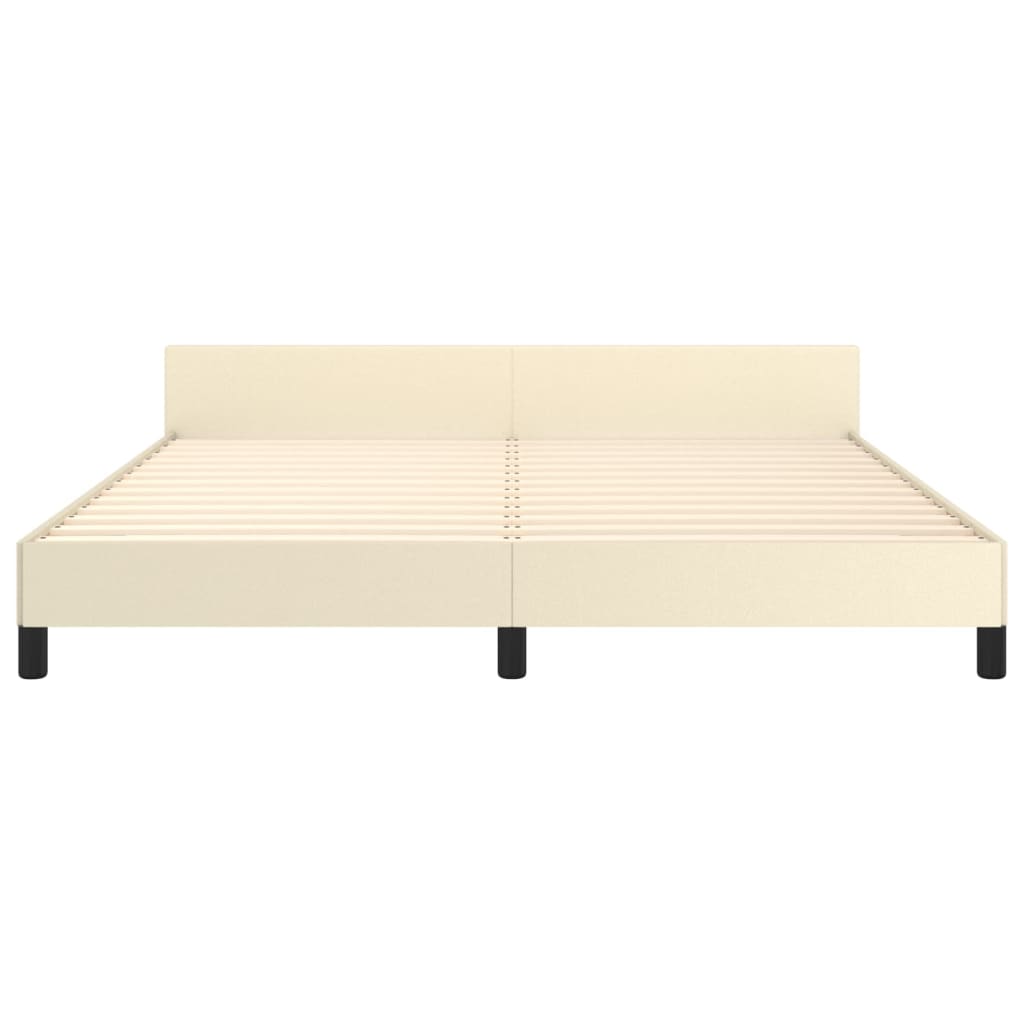 Estrutura de cama c/ cabeceira couro artificial 160x200cm creme