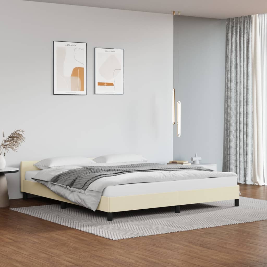 Estrutura de cama c/ cabeceira couro artificial 160x200cm creme