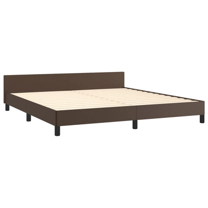 Estrutura de Cama Salu com Cabeceira em Couro Artificial Castanho - 160x200cm - Design Moderno