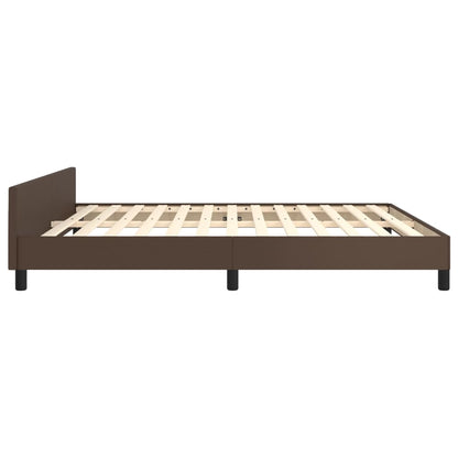 Estrutura de Cama Salu com Cabeceira em Couro Artificial Castanho - 160x200cm - Design Moderno