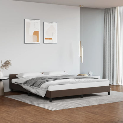 Estrutura de Cama Salu com Cabeceira em Couro Artificial Castanho - 160x200cm - Design Moderno