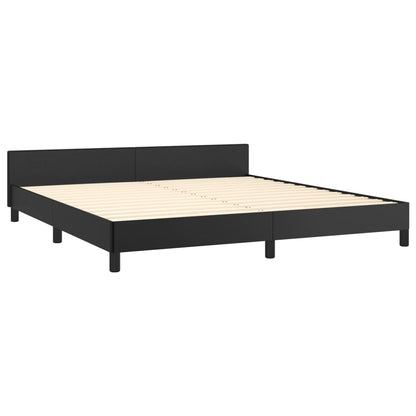 Estrutura de Cama Salu com Cabeceira em Couro Artificial Preto - 180x200cm - Design Moderno