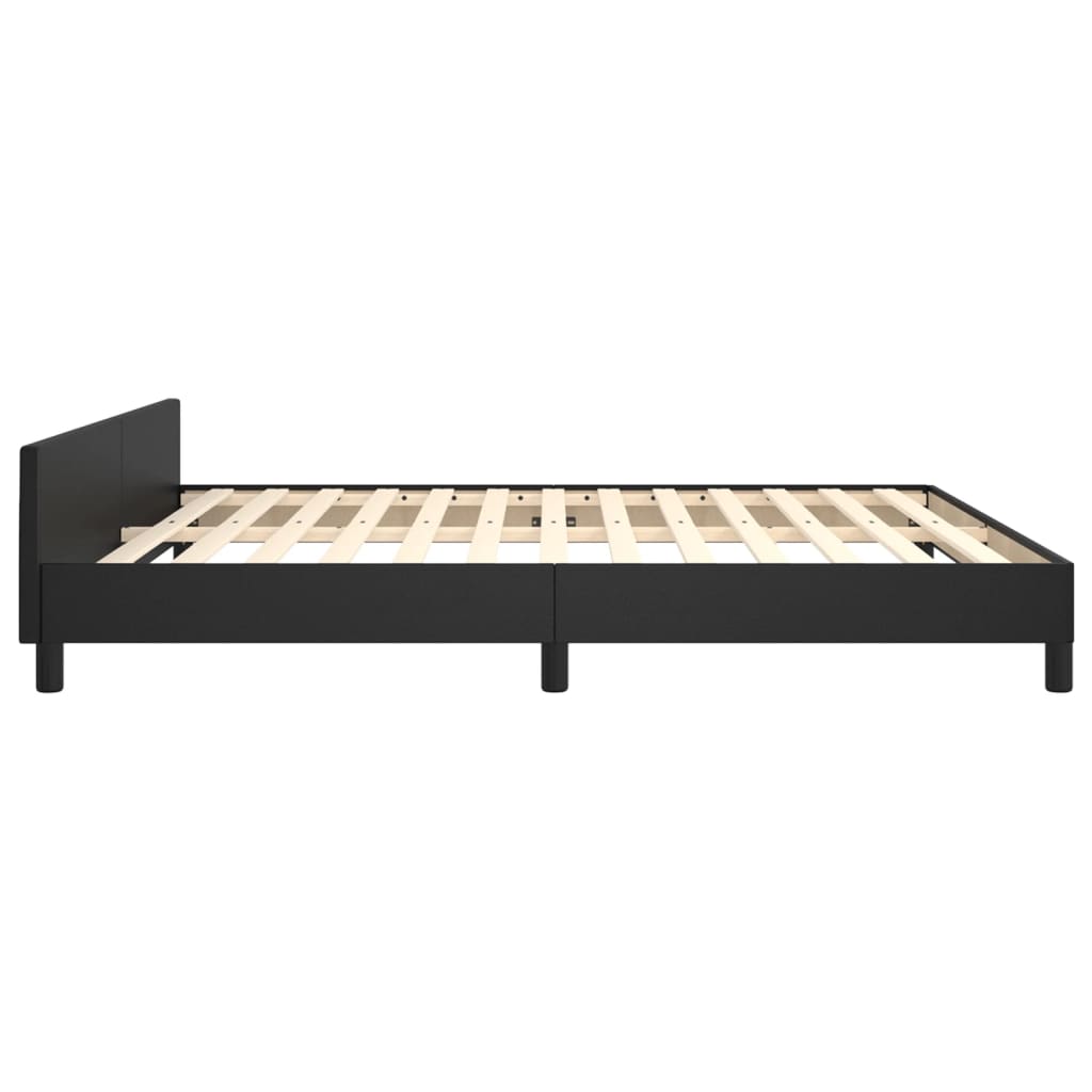 Estrutura de Cama Salu com Cabeceira em Couro Artificial Preto - 180x200cm - Design Moderno