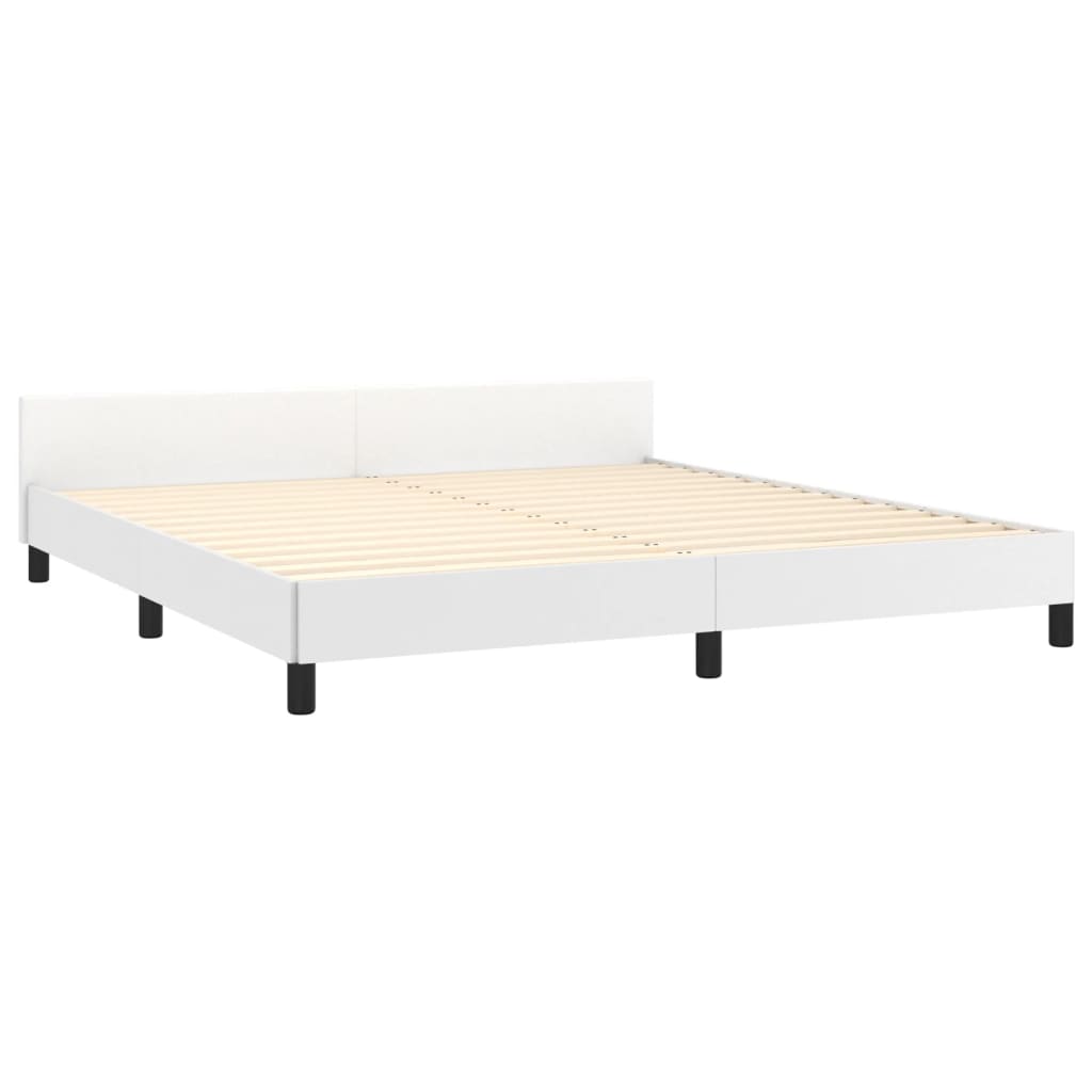 Estrutura de Cama Salu com Cabeceira em Couro Artificial Branco - 180x200cm - Design Moderno