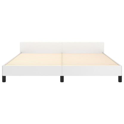 Estrutura de Cama Salu com Cabeceira em Couro Artificial Branco - 180x200cm - Design Moderno