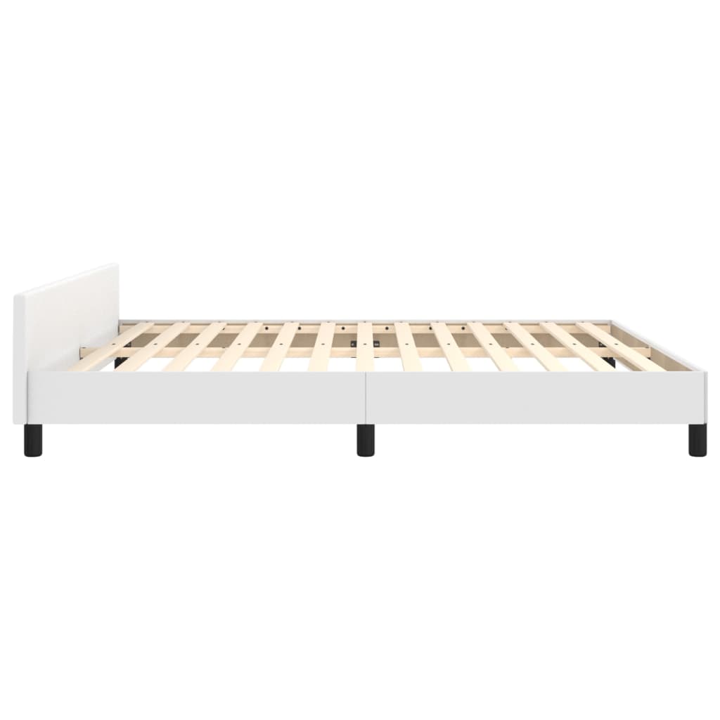 Estrutura de Cama Salu com Cabeceira em Couro Artificial Branco - 180x200cm - Design Moderno